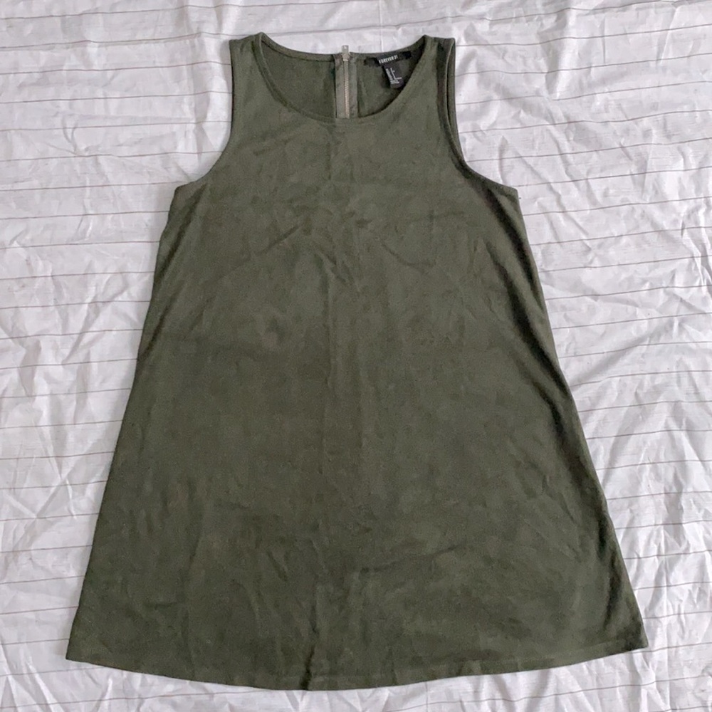Forever 21 hunter green faux mole skin shift dress size small